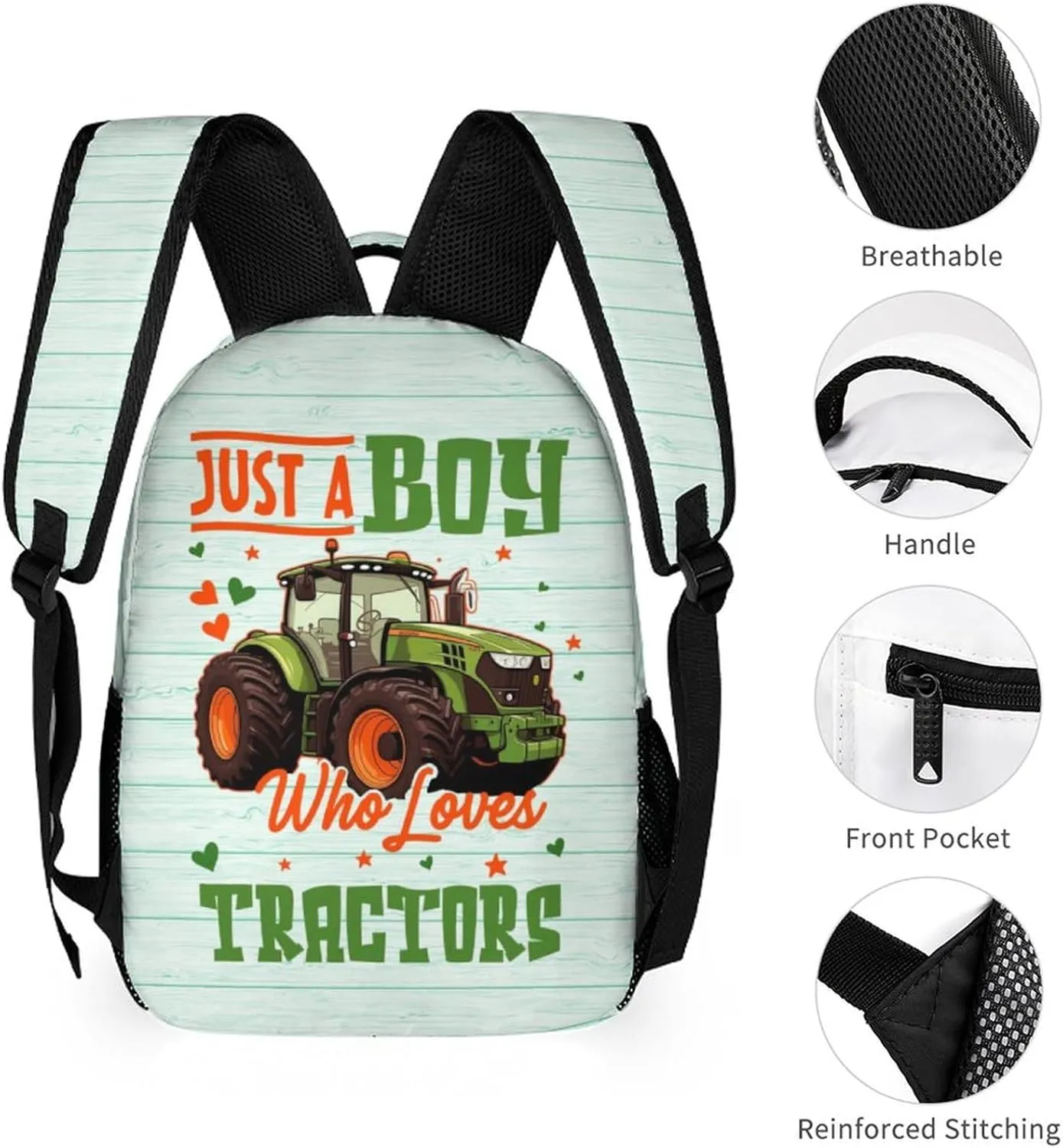 Tractor Backpack for Kids Girls Boys School, 16 Inches Cute Tractors Theme Bookbag, Adjustable, Lightweight, Large Capacity, Colorful Daily Casual Backpacks