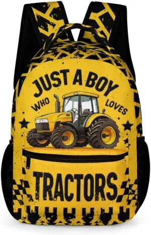 Tractor School Backpack, 16 Inch Cute Tractors Themed Bookbag for Kids Girls Boys, Daily School Backpacks for Students Children, Lightweight, Large Capacity