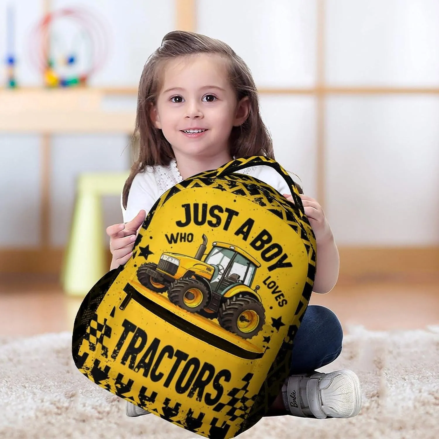 Tractor School Backpack, 16 Inch Cute Tractors Themed Bookbag for Kids Girls Boys, Daily School Backpacks for Students Children, Lightweight, Large Capacity