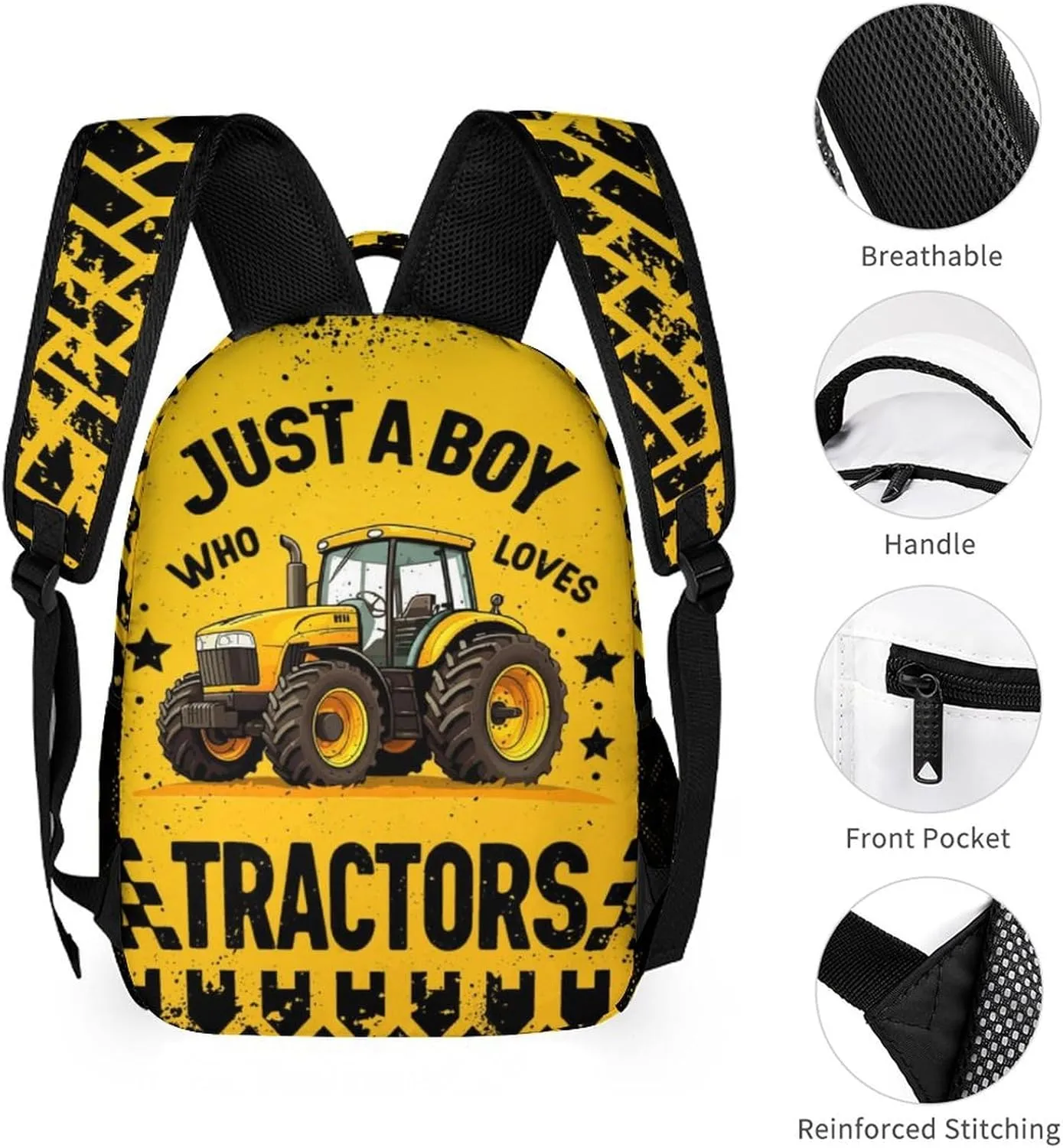 Tractor School Backpack, 16 Inch Cute Tractors Themed Bookbag for Kids Girls Boys, Daily School Backpacks for Students Children, Lightweight, Large Capacity