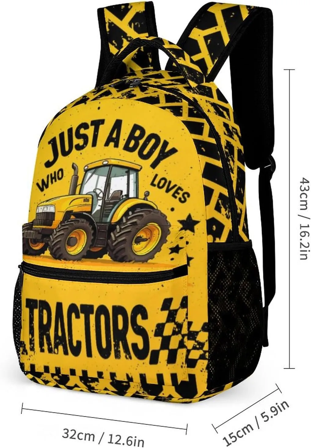 Tractor School Backpack, 16 Inch Cute Tractors Themed Bookbag for Kids Girls Boys, Daily School Backpacks for Students Children, Lightweight, Large Capacity