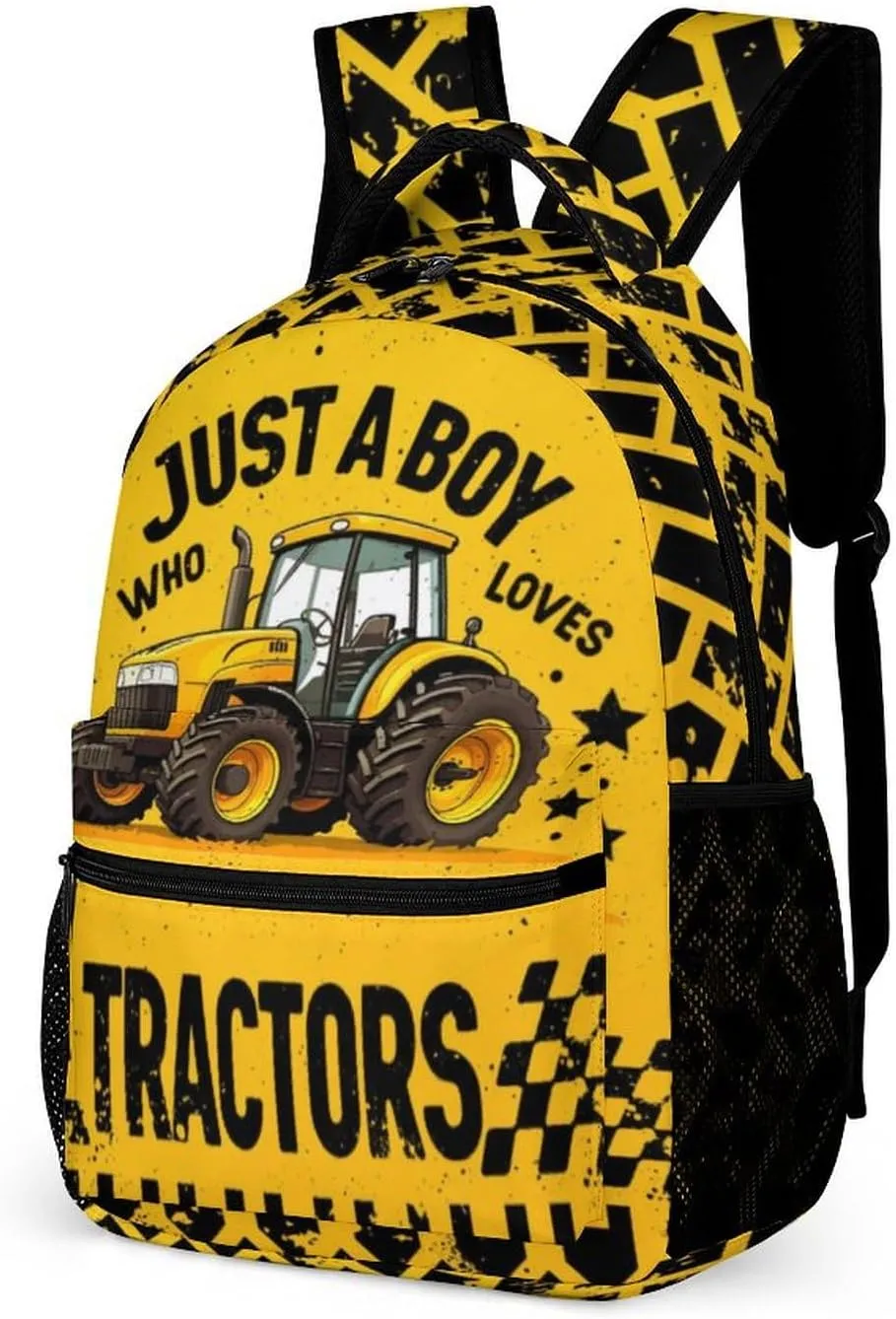 Tractor School Backpack, 16 Inch Cute Tractors Themed Bookbag for Kids Girls Boys, Daily School Backpacks for Students Children, Lightweight, Large Capacity