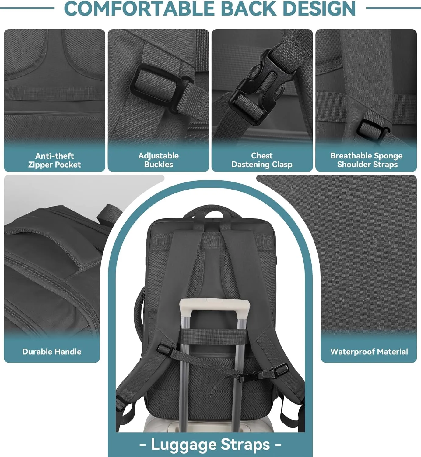 Travel Backpack, 50L Expandable Extra Large Laptop Backpack, Carry On Backpack Airline Approved Water Resistant Business Suitcase Daypack Bag Fits 17 Inch Laptops, Travel Gifts for Men Women, Black