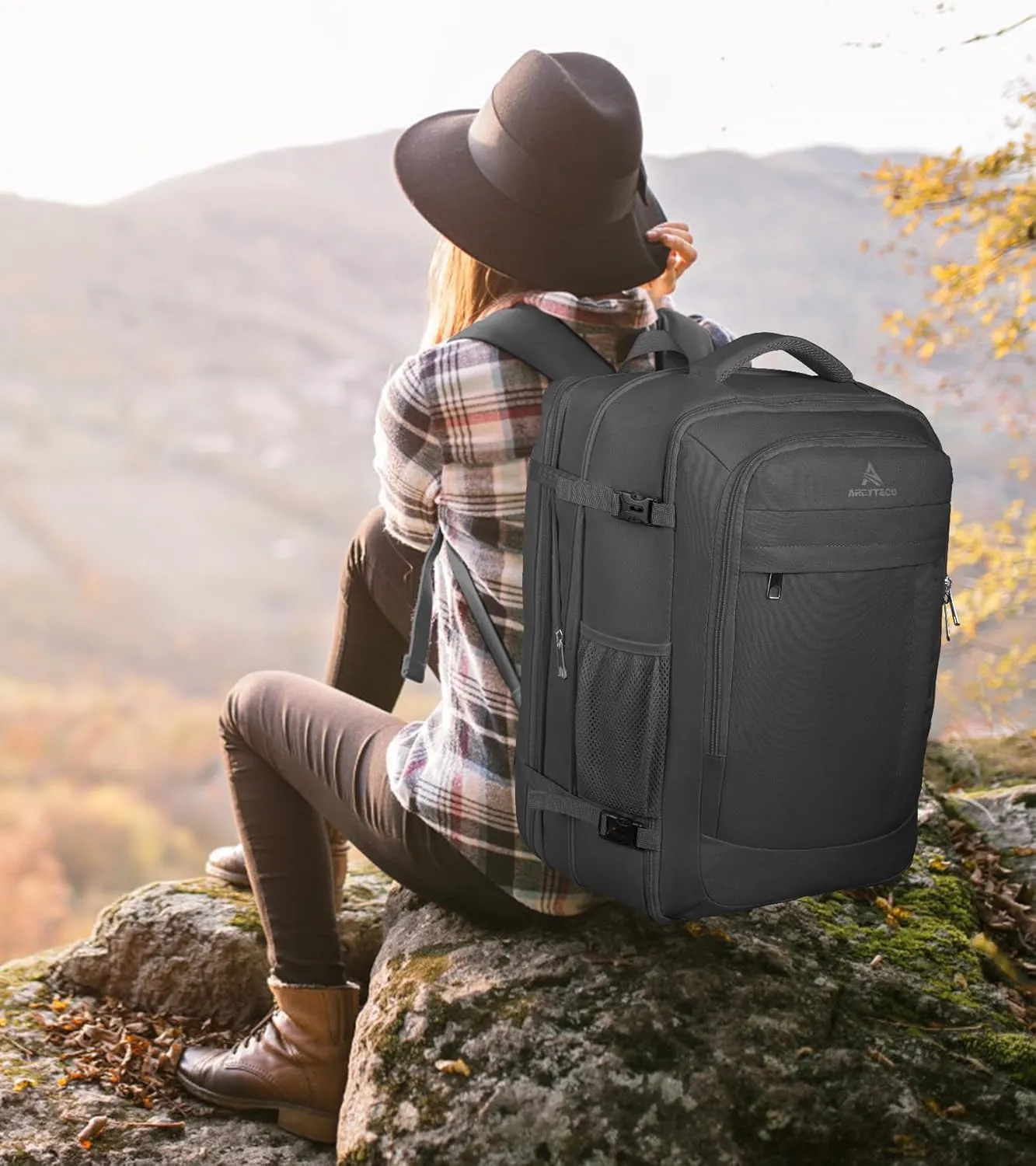 Travel Backpack, 50L Expandable Extra Large Laptop Backpack, Carry On Backpack Airline Approved Water Resistant Business Suitcase Daypack Bag Fits 17 Inch Laptops, Travel Gifts for Men Women, Black