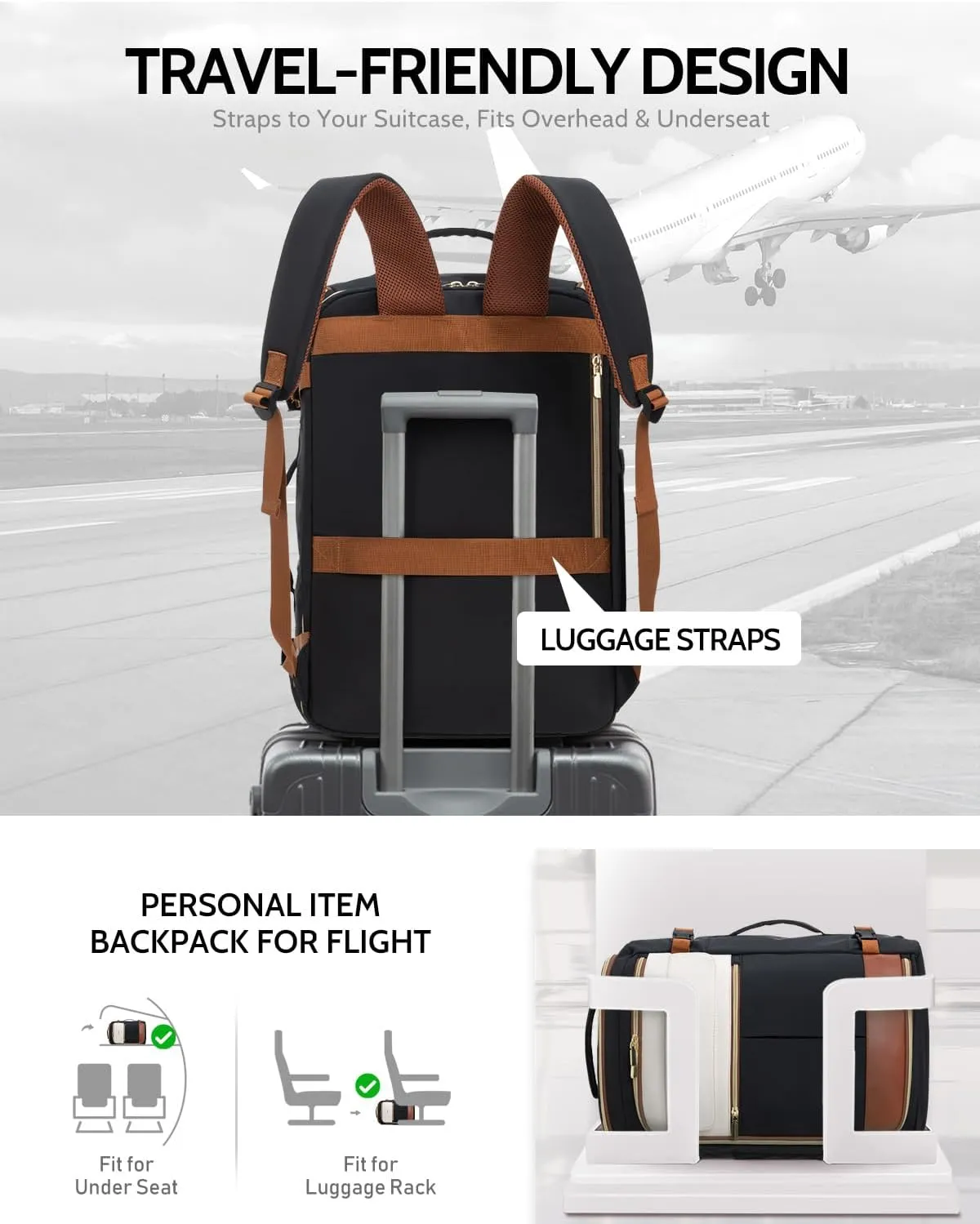 Travel Backpack for Women, 40L Carry On Backpacks Flight Approved, 18x14x8 Inches Personal Item Travel Bag, Large Backpack for Travel fits 17.3” Laptop, Waterproof Weekender Bag