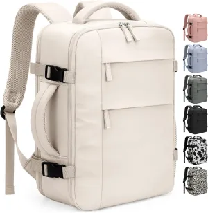 Travel Backpack for Women Man, Waterproof Travel Bag Airline Approved Laptop Backpack Carry on Weekender Overnight Bag Bookbag for Business,Travel, Work Fits 17.3 inch Laptop(Large,Beige)