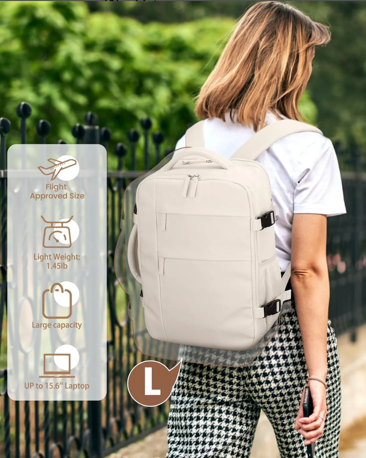 Travel Backpack for Women Man, Waterproof Travel Bag Airline Approved Laptop Backpack Carry on Weekender Overnight Bag Bookbag for Business,Travel, Work Fits 17.3 inch Laptop(Large,Beige)