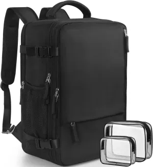 Travel Backpack for Women Men, Carry On Backpacks Expandable 40L Personal Item Bag, 17.3 Inch Laptop Bag, Waterproof Backpack Flight Approved, Nurse Casual Daypack for School, Business, College, Black
