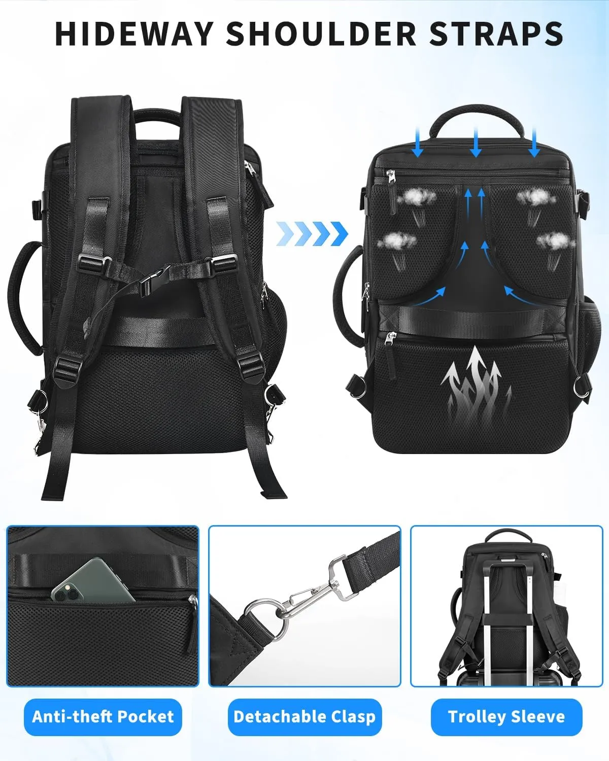 Travel Backpack for Women Men, Carry On Backpacks Expandable 40L Personal Item Bag, 17.3 Inch Laptop Bag, Waterproof Backpack Flight Approved, Nurse Casual Daypack for School, Business, College, Black