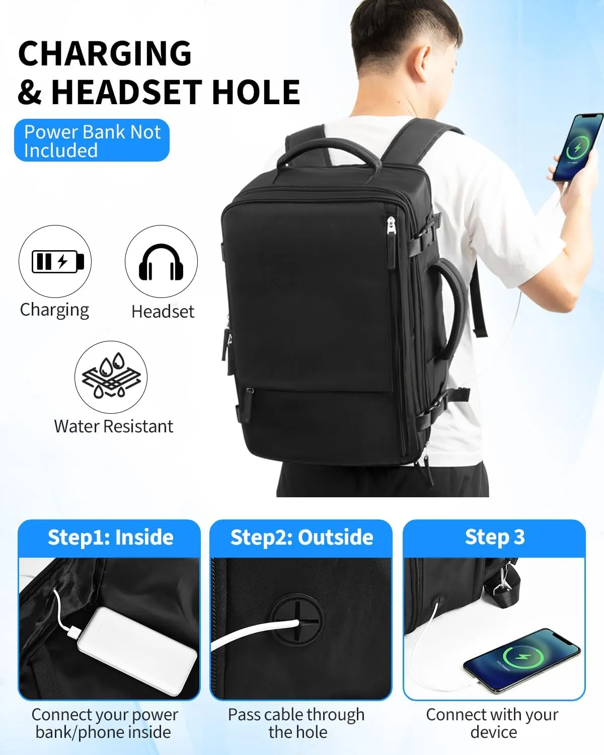 Travel Backpack for Women Men, Carry On Backpacks Expandable 40L Personal Item Bag, 17.3 Inch Laptop Bag, Waterproof Backpack Flight Approved, Nurse Casual Daypack for School, Business, College, Black