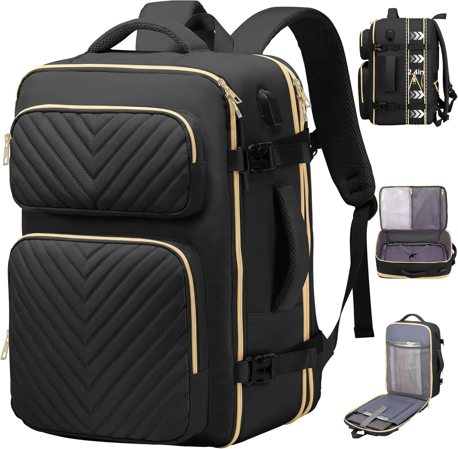 Travel Backpack for Women Men, Flight Approved Carry on Backpack, Large Expandable Suitcase Bag, 17.3 Inch Laptop Bag for Weekender Business Camping Hiking,Black