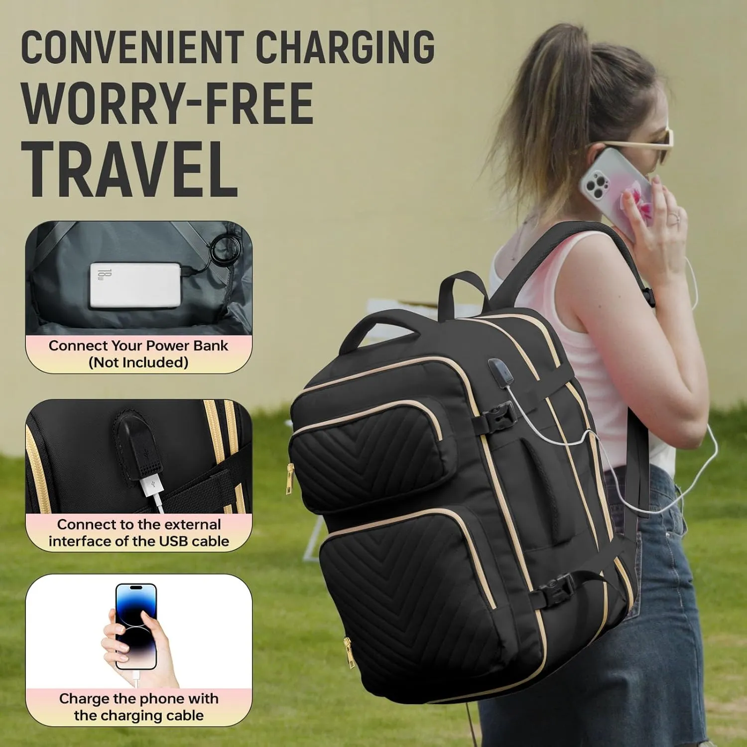 Travel Backpack for Women Men, Flight Approved Carry on Backpack, Large Expandable Suitcase Bag, 17.3 Inch Laptop Bag for Weekender Business Camping Hiking,Black