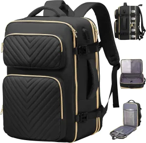 Travel Backpack for Women Men, Flight Approved Carry on Backpack, Large Expandable Suitcase Bag, 17.3 Inch Laptop Bag for Weekender Business Camping Hiking,Black