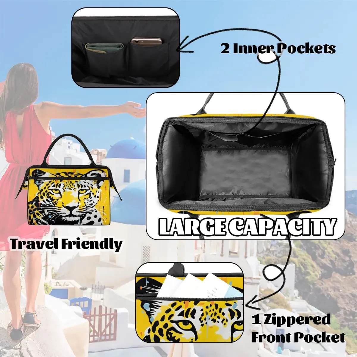 Travel Duffel Bag for Women, Abstract Animal Leopard Weekender Overnight Bag Carry on Beach Swim Bags Dance Bag Airlines Approved Personal Item Travel Bag for Yoga, Sports, Hospital