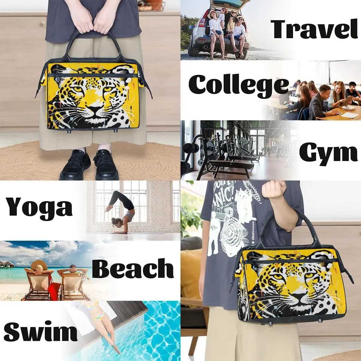 Travel Duffel Bag for Women, Abstract Animal Leopard Weekender Overnight Bag Carry on Beach Swim Bags Dance Bag Airlines Approved Personal Item Travel Bag for Yoga, Sports, Hospital