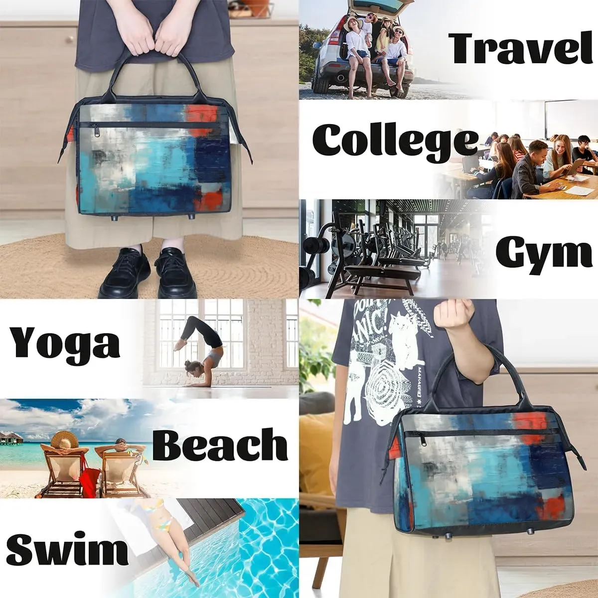 Travel Duffel Bag for Women, Abstract Art Printing Weekender Overnight Bag Carry on Beach Swim Bags Dance Bag Airlines Approved Personal Item Travel Bag for Yoga, Sports, Hospital