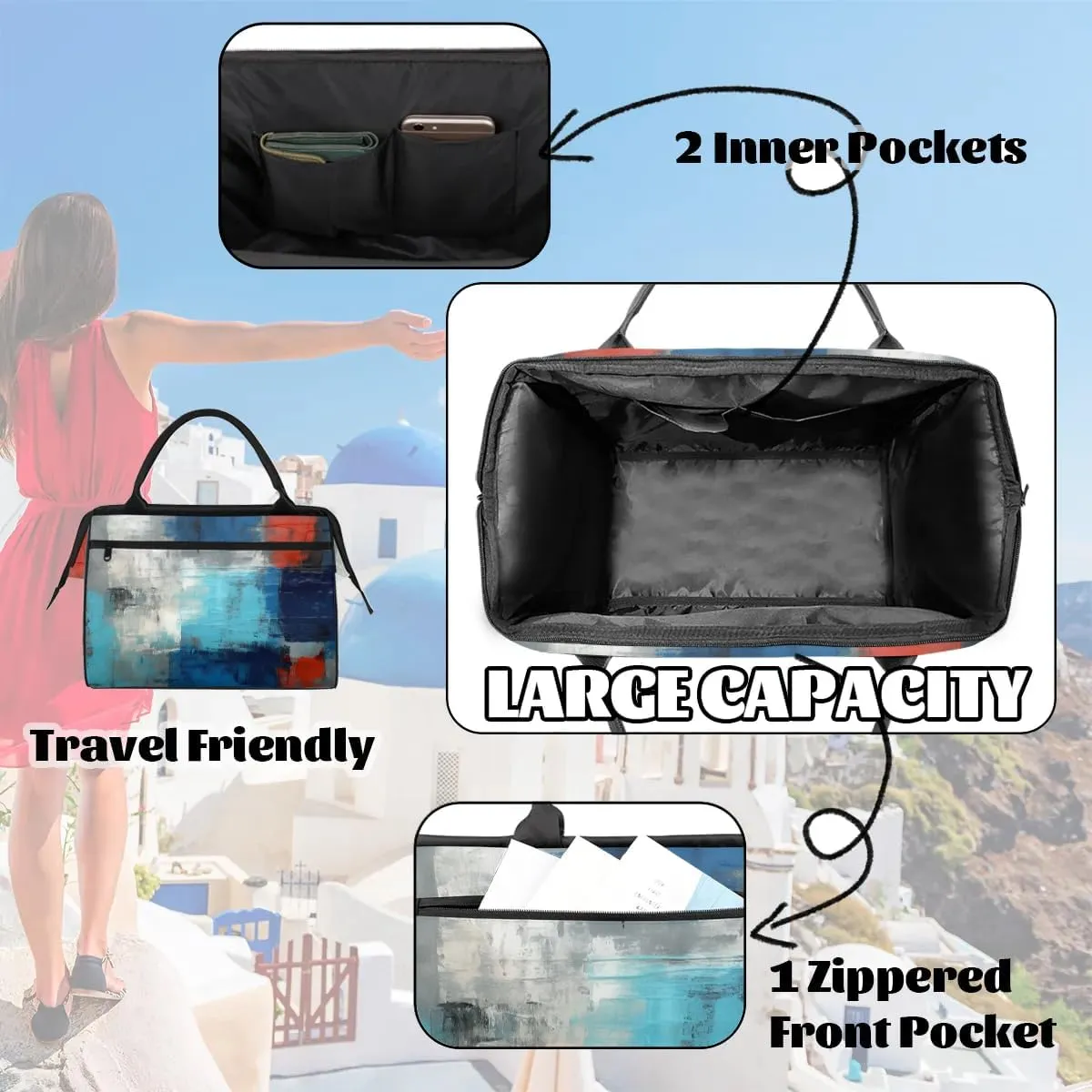 Travel Duffel Bag for Women, Abstract Art Printing Weekender Overnight Bag Carry on Beach Swim Bags Dance Bag Airlines Approved Personal Item Travel Bag for Yoga, Sports, Hospital