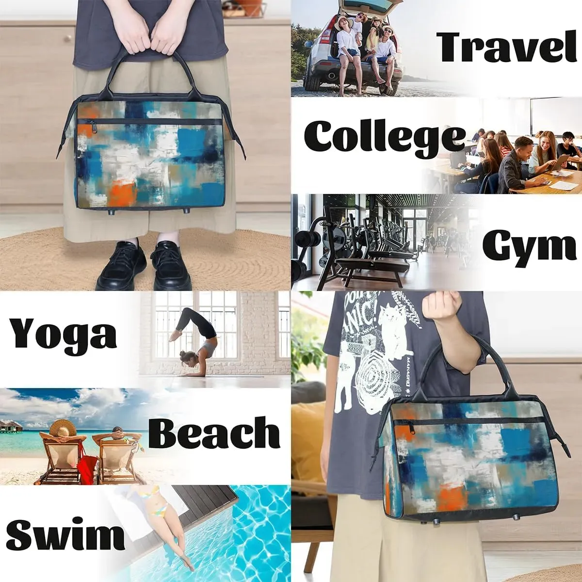 Travel Duffel Bag for Women, Abstract Blue Oil Weekender Overnight Bag Carry on Beach Swim Bags Dance Bag Airlines Approved Personal Item Travel Bag for Yoga, Sports, Hospital