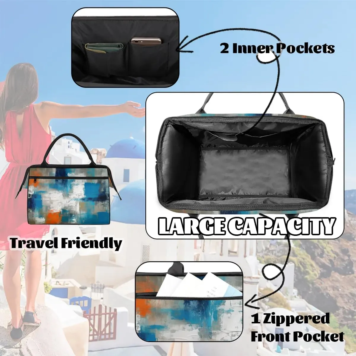 Travel Duffel Bag for Women, Abstract Blue Oil Weekender Overnight Bag Carry on Beach Swim Bags Dance Bag Airlines Approved Personal Item Travel Bag for Yoga, Sports, Hospital