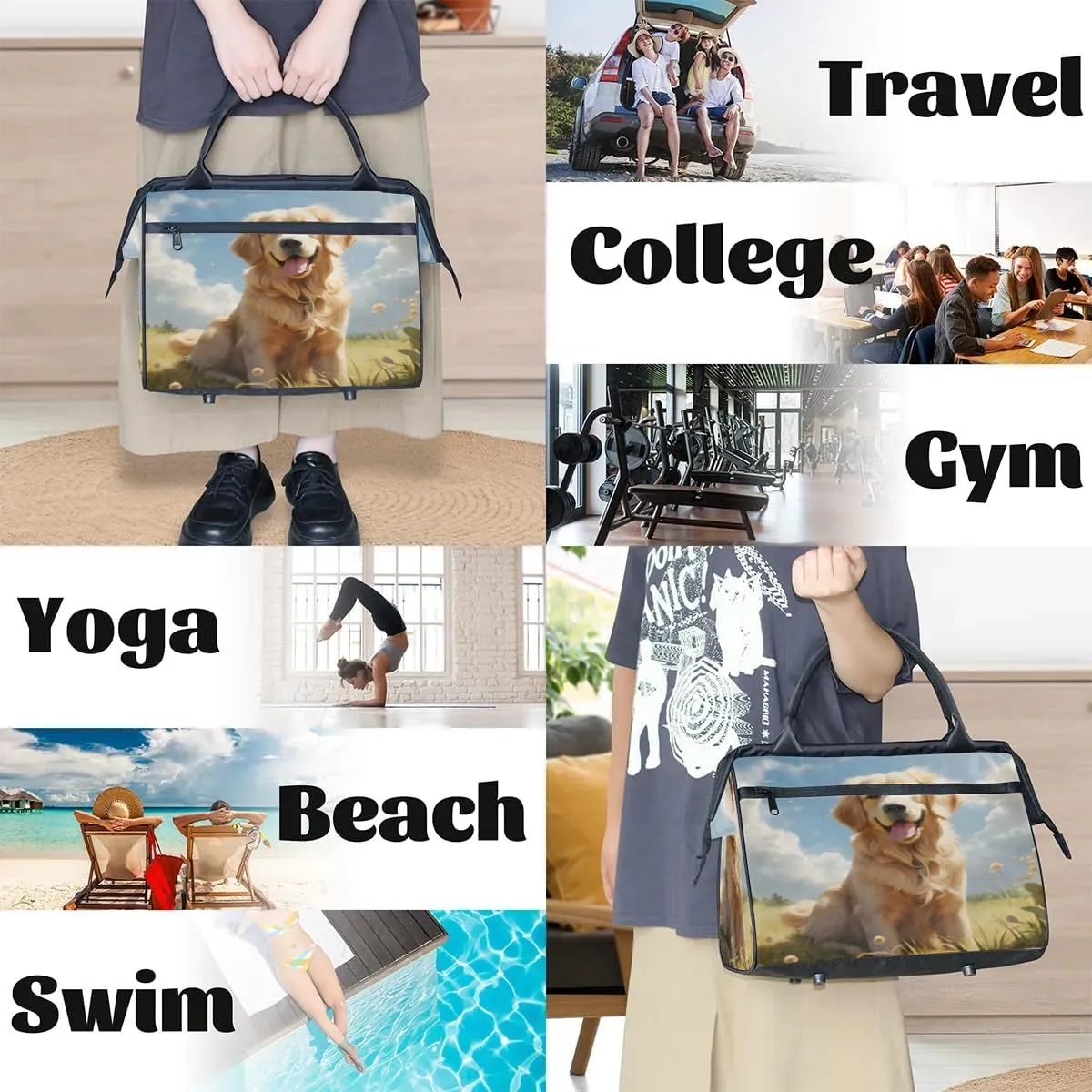 Travel Duffel Bag for Women, Animal Dog Weekender Overnight Bag Carry on Beach Swim Bags Dance Bag Airlines Approved Personal Item Travel Bag for Yoga, Sports, Hospital