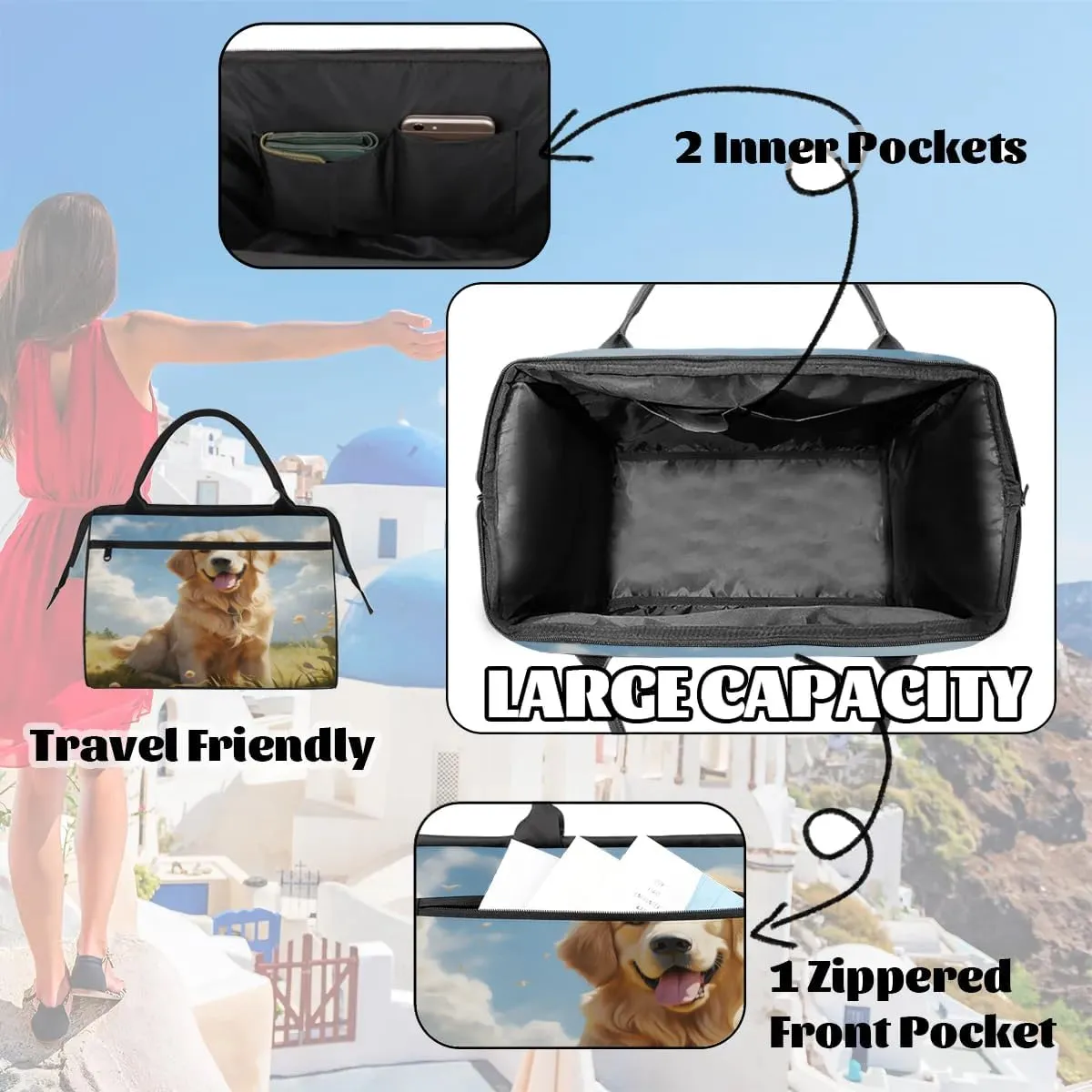 Travel Duffel Bag for Women, Animal Dog Weekender Overnight Bag Carry on Beach Swim Bags Dance Bag Airlines Approved Personal Item Travel Bag for Yoga, Sports, Hospital