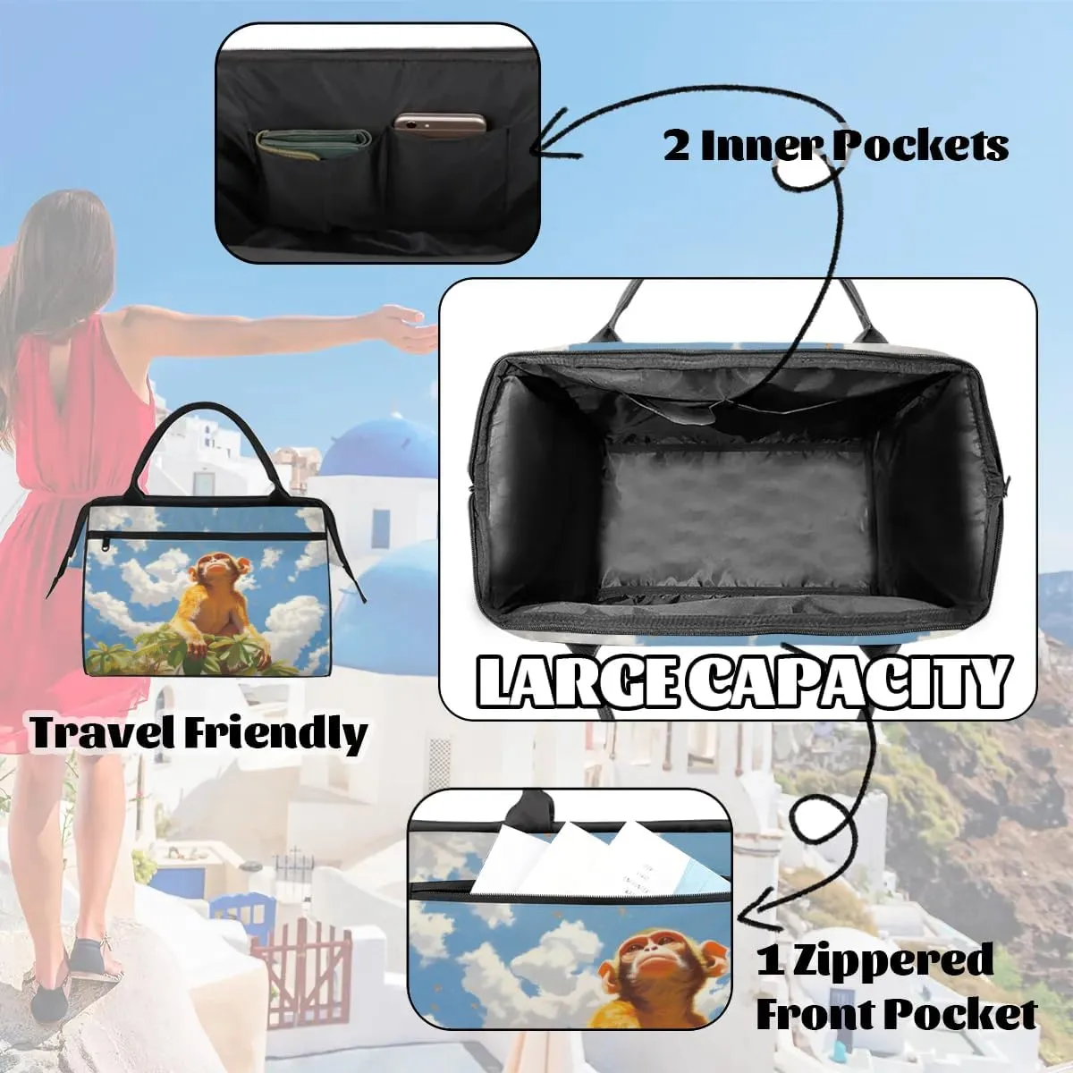 Travel Duffel Bag for Women, Animal Monkey Weekender Overnight Bag Carry on Beach Swim Bags Dance Bag Airlines Approved Personal Item Travel Bag for Yoga, Sports, Hospital