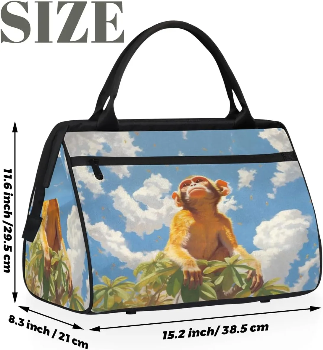 Travel Duffel Bag for Women, Animal Monkey Weekender Overnight Bag Carry on Beach Swim Bags Dance Bag Airlines Approved Personal Item Travel Bag for Yoga, Sports, Hospital