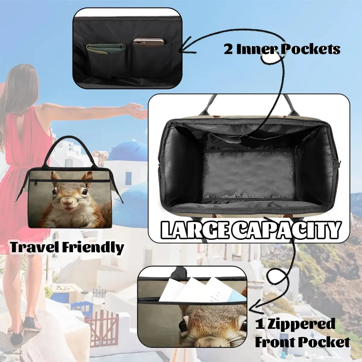 Travel Duffel Bag for Women, Animals Squirrel Weekender Overnight Bag Carry on Beach Swim Bags Dance Bag Airlines Approved Personal Item Travel Bag for Yoga, Sports, Hospital