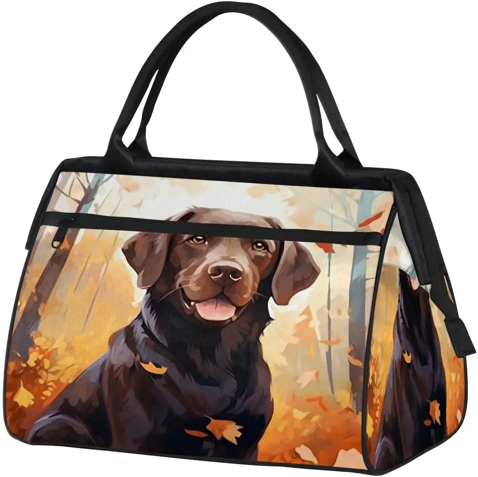 Travel Duffel Bag for Women, Autumn Dog Cute Weekender Overnight Bag Carry on Beach Swim Bags Dance Bag Airlines Approved Personal Item Travel Bag for Yoga, Sports, Hospital