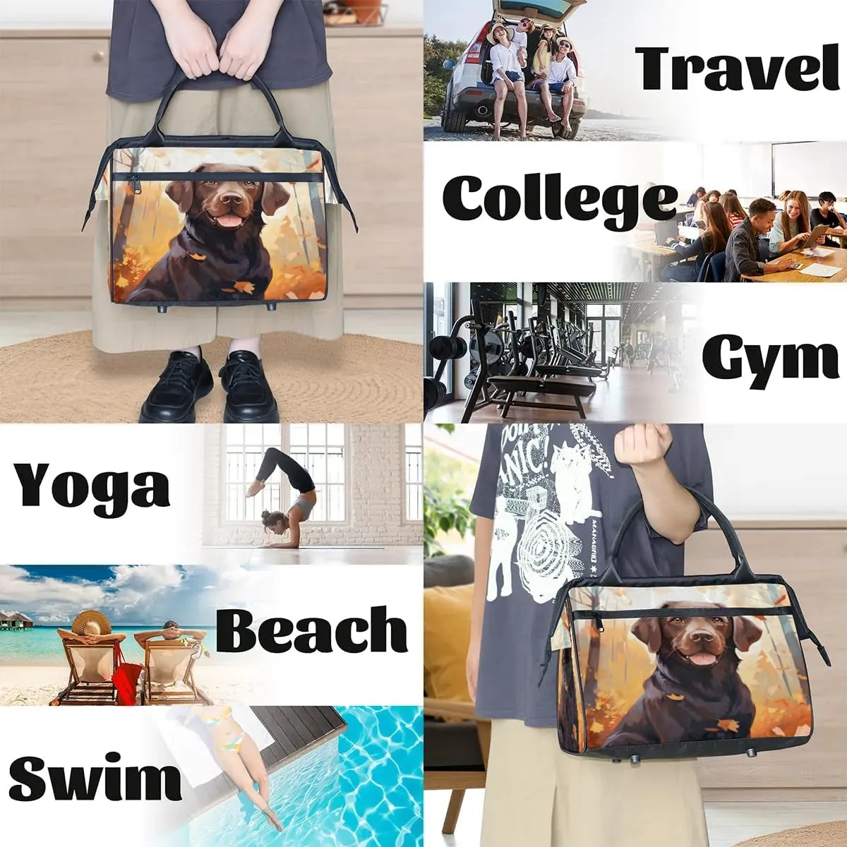 Travel Duffel Bag for Women, Autumn Dog Cute Weekender Overnight Bag Carry on Beach Swim Bags Dance Bag Airlines Approved Personal Item Travel Bag for Yoga, Sports, Hospital