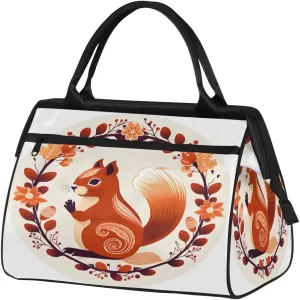 Travel Duffel Bag for Women, Autumn Squirrel Animals Weekender Overnight Bag Carry on Beach Swim Bags Dance Bag Airlines Approved Personal Item Travel Bag for Yoga, Sports, Hospital