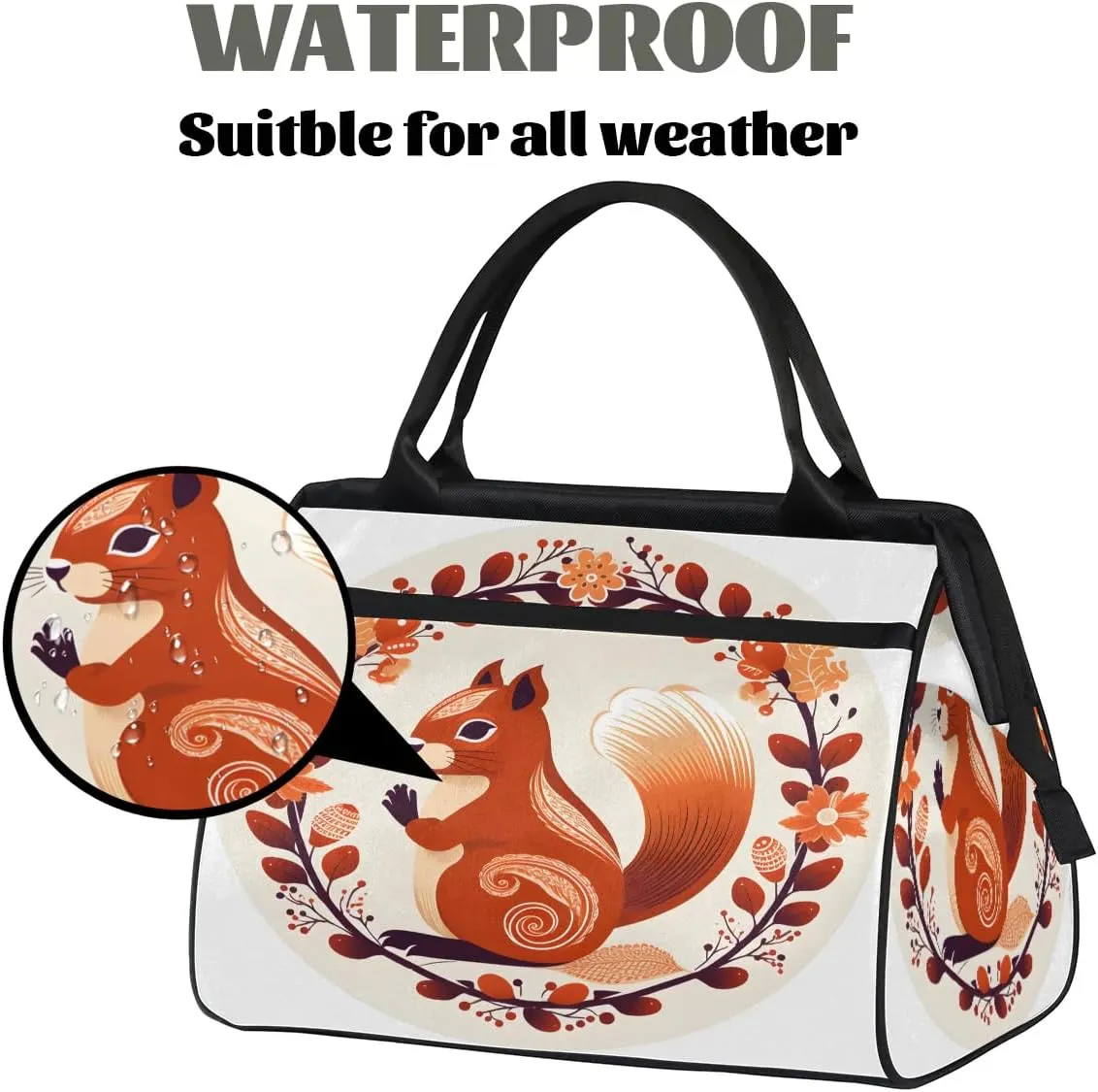 Travel Duffel Bag for Women, Autumn Squirrel Animals Weekender Overnight Bag Carry on Beach Swim Bags Dance Bag Airlines Approved Personal Item Travel Bag for Yoga, Sports, Hospital