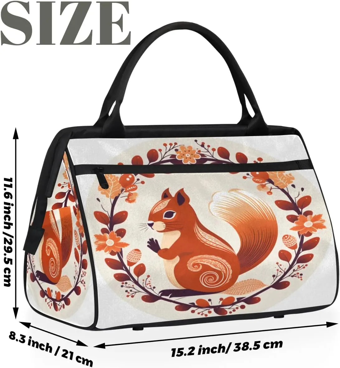 Travel Duffel Bag for Women, Autumn Squirrel Animals Weekender Overnight Bag Carry on Beach Swim Bags Dance Bag Airlines Approved Personal Item Travel Bag for Yoga, Sports, Hospital