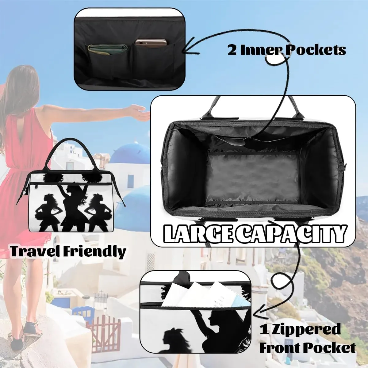 Travel Duffel Bag for Women, Cheerleading Weekender Overnight Bag Carry on Beach Swim Bags Dance Bag Airlines Approved Personal Item Travel Bag for Yoga, Sports, Hospital