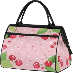 Travel Duffel Bag for Women, Cherry Polka Dot Weekender Overnight Bag Carry on Beach Swim Bags Dance Bag Airlines Approved Personal Item Travel Bag for Yoga, Sports, Hospital