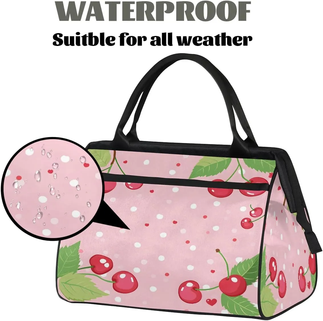 Travel Duffel Bag for Women, Cherry Polka Dot Weekender Overnight Bag Carry on Beach Swim Bags Dance Bag Airlines Approved Personal Item Travel Bag for Yoga, Sports, Hospital