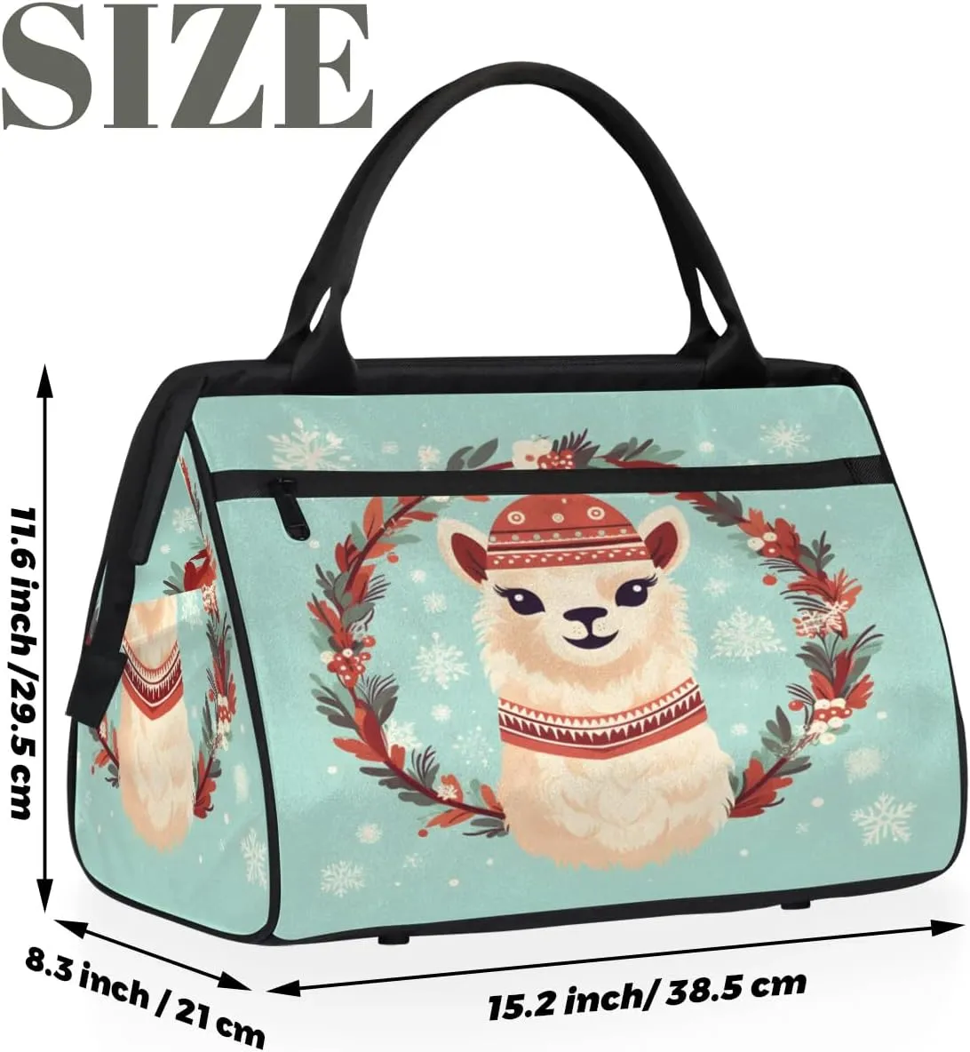 Travel Duffel Bag for Women, Christmas Alpaca Weekender Overnight Bag Carry on Beach Swim Bags Dance Bag Airlines Approved Personal Item Travel Bag for Yoga, Sports, Hospital