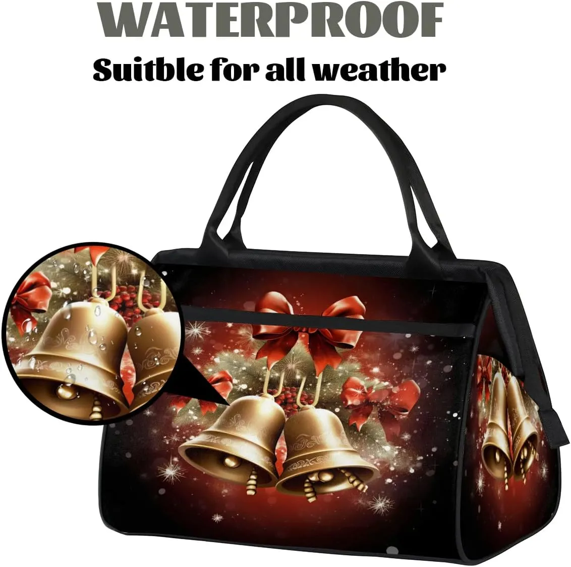 Travel Duffel Bag for Women, Christmas Bell Weekender Overnight Bag Carry on Beach Swim Bags Dance Bag Airlines Approved Personal Item Travel Bag for Yoga, Sports, Hospital