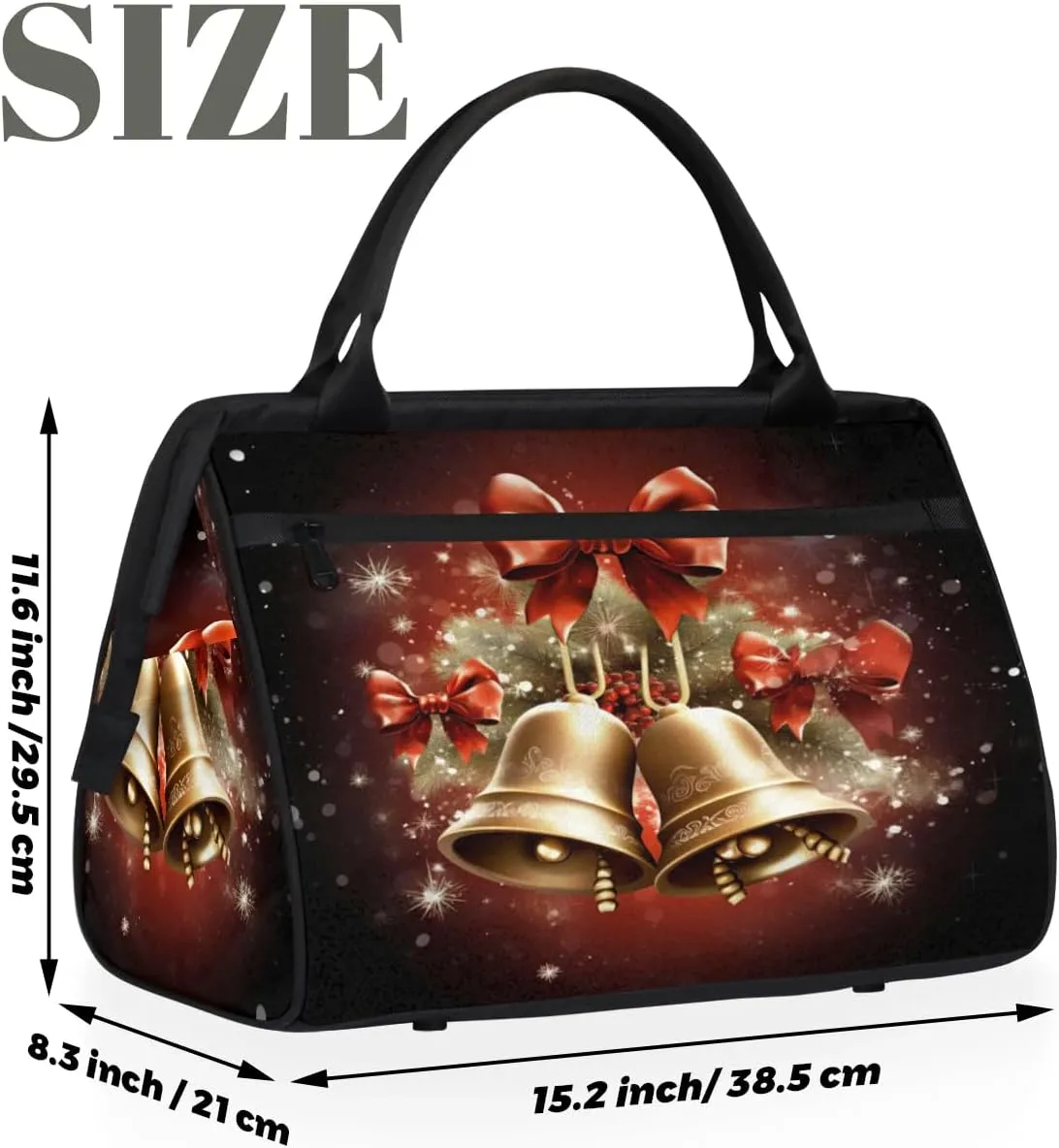 Travel Duffel Bag for Women, Christmas Bell Weekender Overnight Bag Carry on Beach Swim Bags Dance Bag Airlines Approved Personal Item Travel Bag for Yoga, Sports, Hospital