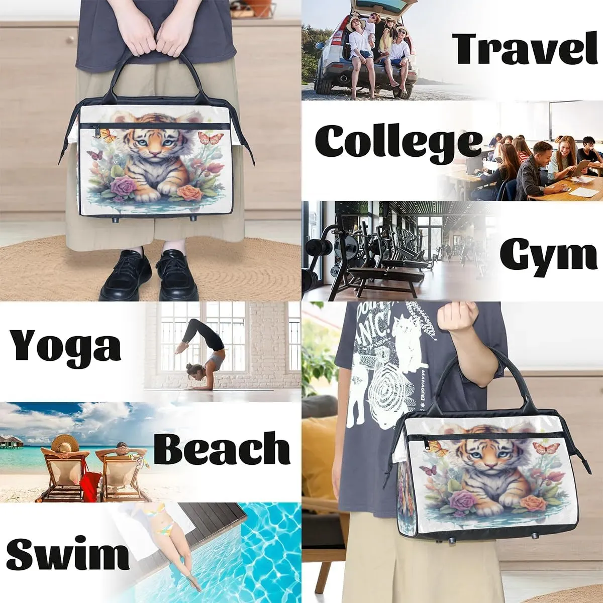Travel Duffel Bag for Women, Cut Tiger Butterfly Weekender Overnight Bag Carry on Beach Swim Bags Dance Bag Airlines Approved Personal Item Travel Bag for Yoga, Sports, Hospital