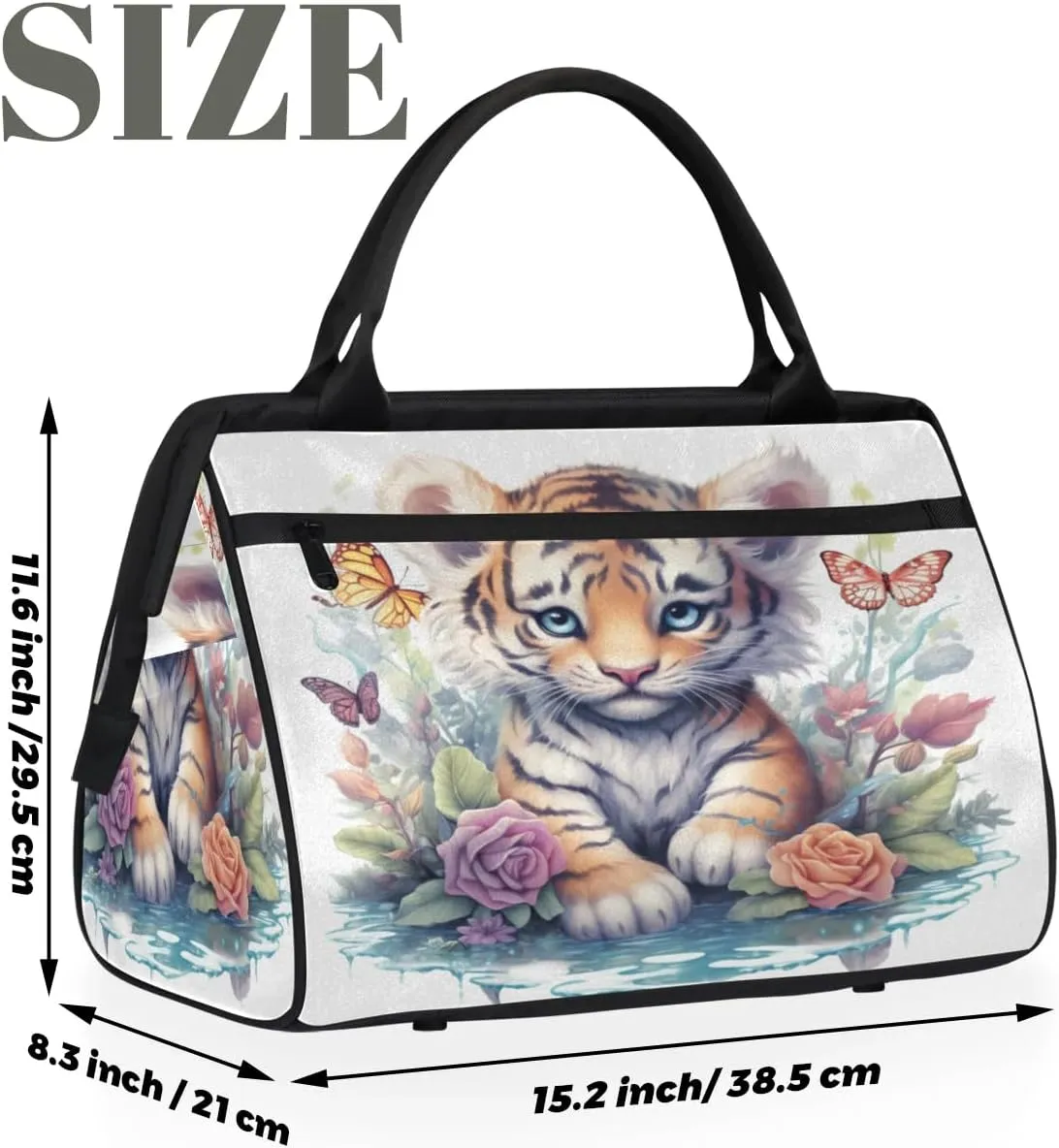 Travel Duffel Bag for Women, Cut Tiger Butterfly Weekender Overnight Bag Carry on Beach Swim Bags Dance Bag Airlines Approved Personal Item Travel Bag for Yoga, Sports, Hospital