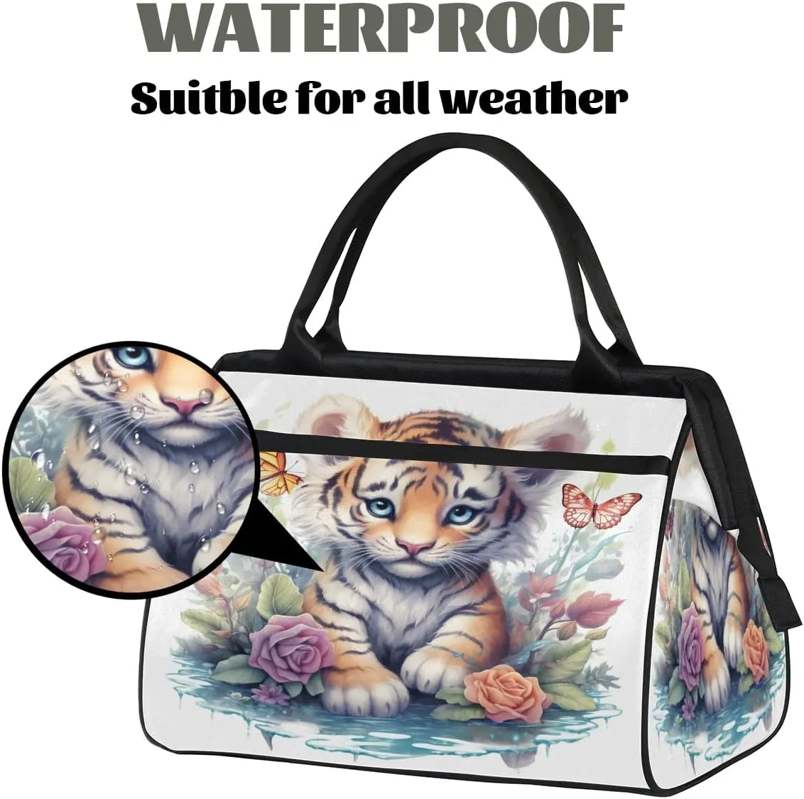 Travel Duffel Bag for Women, Cut Tiger Butterfly Weekender Overnight Bag Carry on Beach Swim Bags Dance Bag Airlines Approved Personal Item Travel Bag for Yoga, Sports, Hospital