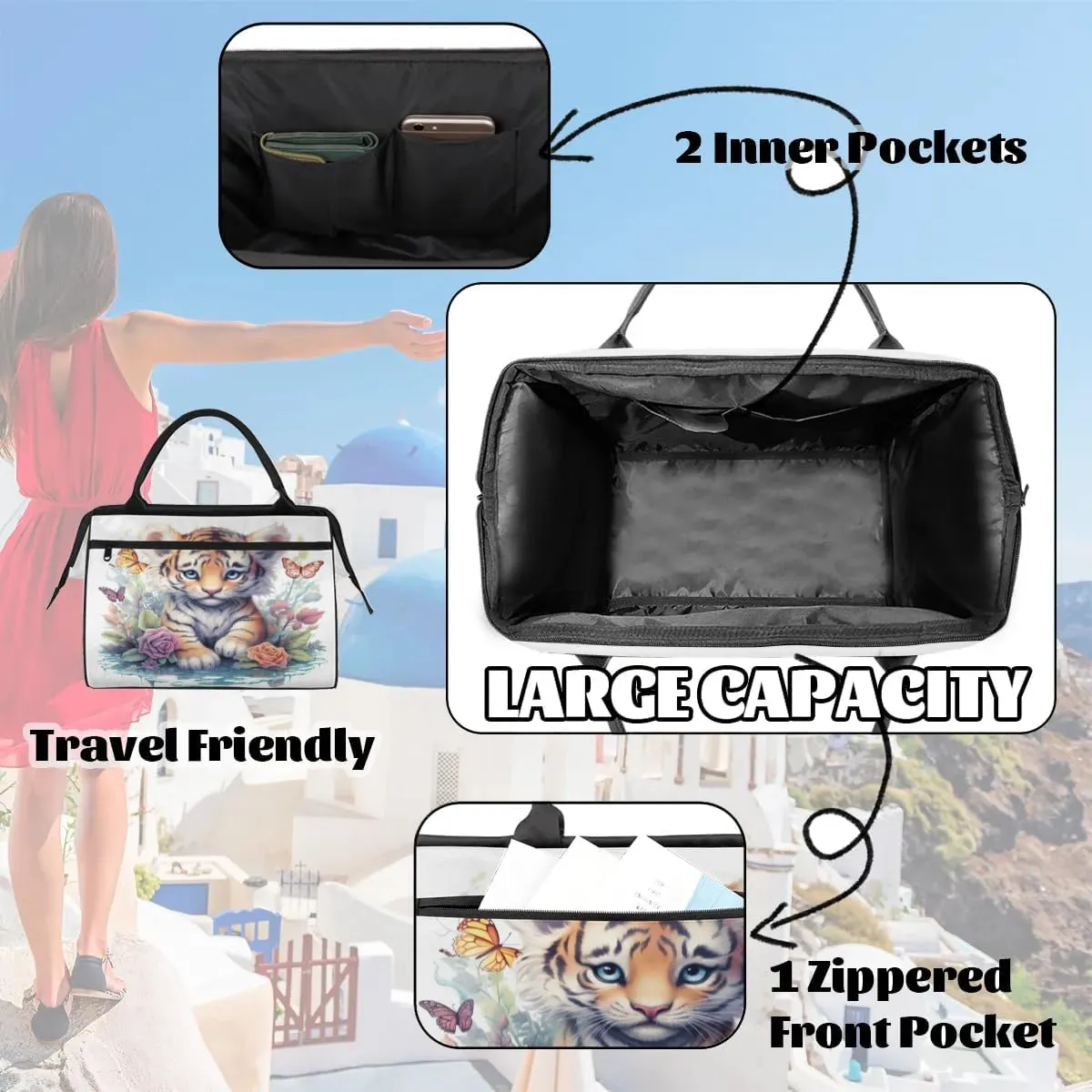 Travel Duffel Bag for Women, Cut Tiger Butterfly Weekender Overnight Bag Carry on Beach Swim Bags Dance Bag Airlines Approved Personal Item Travel Bag for Yoga, Sports, Hospital
