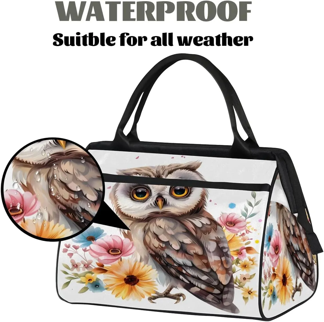 Travel Duffel Bag for Women, Flower Owl Weekender Overnight Bag Carry on Beach Swim Bags Dance Bag Airlines Approved Personal Item Travel Bag for Yoga, Sports, Hospital
