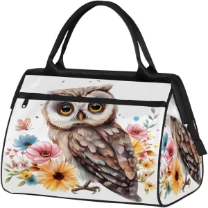 Travel Duffel Bag for Women, Flower Owl Weekender Overnight Bag Carry on Beach Swim Bags Dance Bag Airlines Approved Personal Item Travel Bag for Yoga, Sports, Hospital