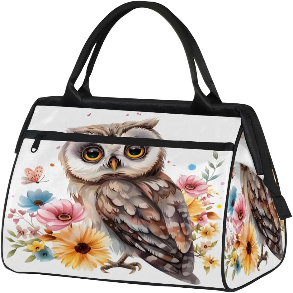 Travel Duffel Bag for Women, Flower Owl Weekender Overnight Bag Carry on Beach Swim Bags Dance Bag Airlines Approved Personal Item Travel Bag for Yoga, Sports, Hospital