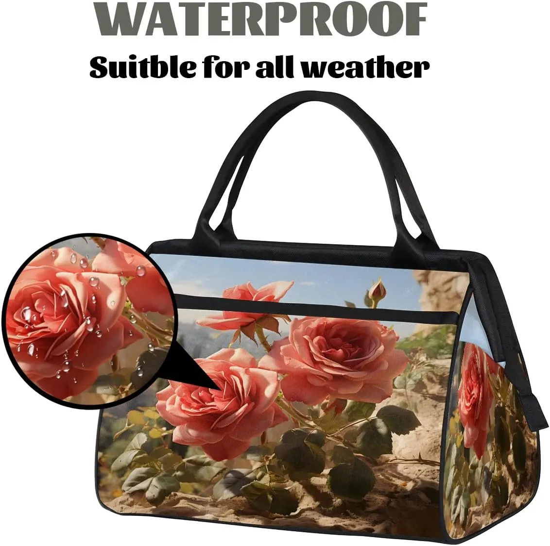 Travel Duffel Bag for Women, Rose Pattern Weekender Overnight Bag Carry on Beach Swim Bags Dance Bag Airlines Approved Personal Item Travel Bag for Yoga, Sports, Hospital