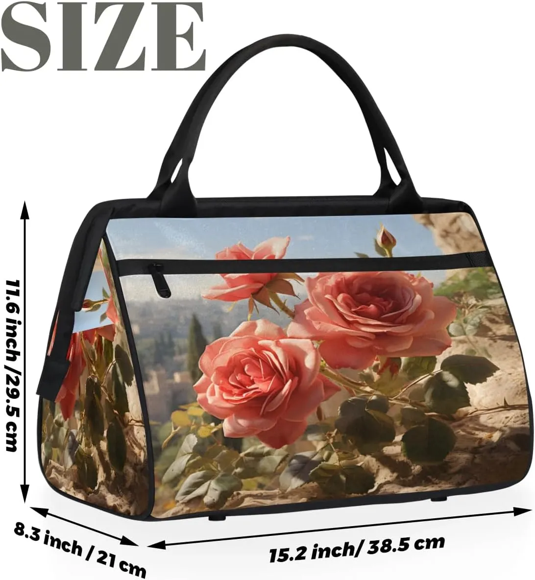 Travel Duffel Bag for Women, Rose Pattern Weekender Overnight Bag Carry on Beach Swim Bags Dance Bag Airlines Approved Personal Item Travel Bag for Yoga, Sports, Hospital