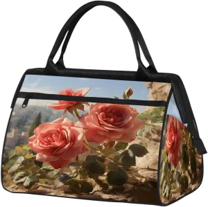 Travel Duffel Bag for Women, Rose Pattern Weekender Overnight Bag Carry on Beach Swim Bags Dance Bag Airlines Approved Personal Item Travel Bag for Yoga, Sports, Hospital
