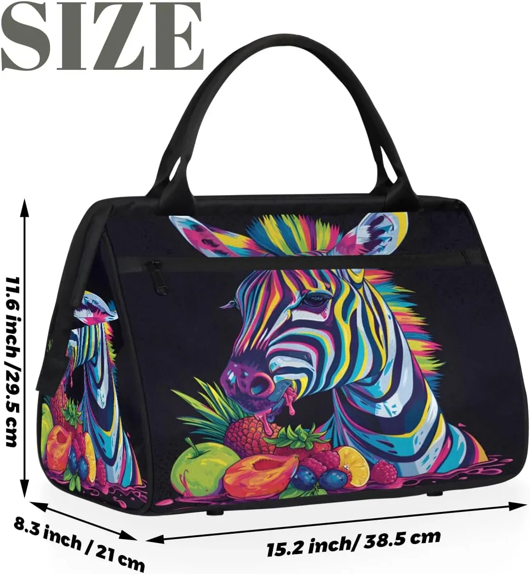 Travel Duffel Bag for Women, Zebra Animals Black Weekender Overnight Bag Carry on Beach Swim Bags Dance Bag Airlines Approved Personal Item Travel Bag for Yoga, Sports, Hospital